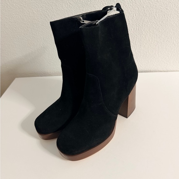 MARC FISHER Black Suede Leather MARYSA Block Heel Platform Ankle Boots Sz 10 - Picture 4 of 6